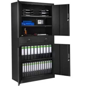 Image of Filing cabinet with 2 drawers - metal filing cabinet, office cabinet, home filing cabinet - black/black - black/black