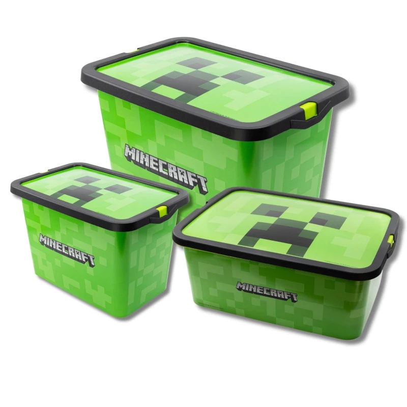 Image of Minecraft Set Of 3 Storage Boxes - Minecraft (91775) Plastic Storage 91775 Green 39264315000