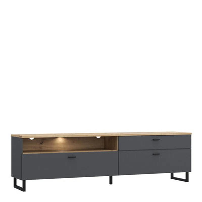 Image of Furniture To Go Klara TV Unit With 1 Drawer 2 Flip Doors In Grey And Oak Inc LED Lighting