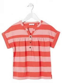 Image of Fat Face Girls Stripe Popover Top - Pink