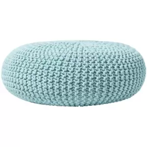 Image of HOMESCAPES Pastel Blue Large Round Cotton Knitted Pouffe Footstool - Pastel Blue