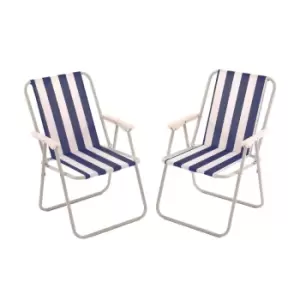 Image of 2x Stripey Camping Folding Outdoor Chairs with Armrests