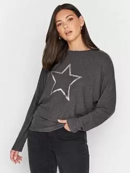 Image of Long Tall Sally Grey Sequin Star Ls Top, Grey, Size 12, Women