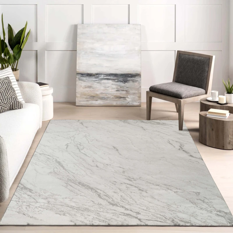 Image of Novu Modern Abstract Living Room Area Rug Metallic Sheen- Valley Grey 120Cm X 170Cm