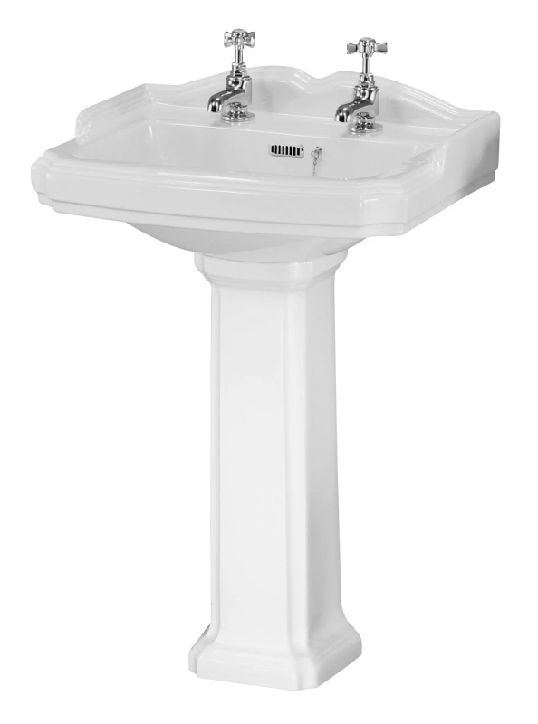 Image of Balterley Traditional 2 Tap Hole Bathroom Basin with Full Pedestal 590mm White