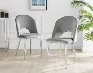 Image of Set of 2 Arlon Elegant Deep Padded Soft Touch Velvet Cutout Back Dining Chair With Silver Chrome Legs