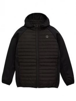 Image of Jack & Jones Junior Boys Essential Jersey Sleeve Padded Jacket - Black, Size Age: 8 Years
