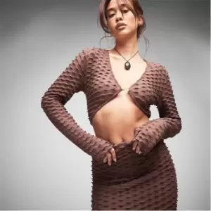 Image of Missguided Co Ord Textured Mini Cardigan Top - Brown