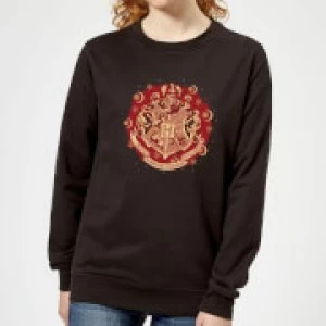 Image of Harry Potter Hogwarts Christmas Crest Womens Sweatshirt - Black - M