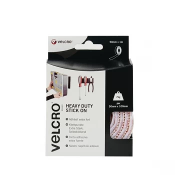 Image of VELCRO Brand Heavy Duty Stick On Tape 50mm x 1m White