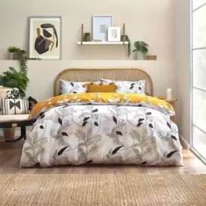 Image of Furn Caliko Botanical Duvet Cover Set (Single) (Natural/Ochre Yellow)