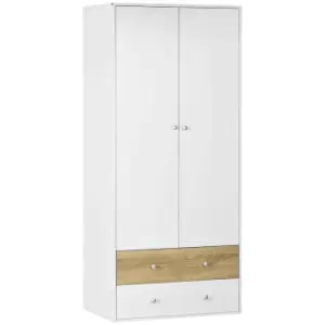 Image of HOMCOM 2 Door Wardrobe White Wardrobe With Drawers And Hanging Rod For Bedroom