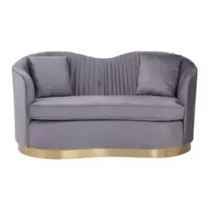 Image of Olivia's Fleur 2 Seater Sofa Gold Metal Base Velvet Grey
