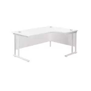 Image of Twin Upright Right Handed Silver Frame Radial Desk with Pedestal - 1800mm - White