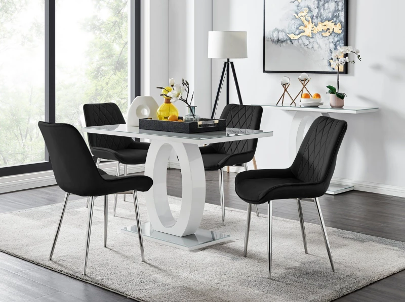 Image of FurnitureboxUK FurnitureboxUK Giovani 4 Grey Dining Table & 4 Pesaro Silver Leg Chairs in Black One Size Unisex 5056542664786