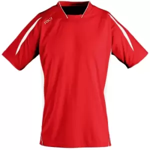 Image of SOLS Mens Maracana 2 Short Sleeve Football T-Shirt (L) (Red/White)