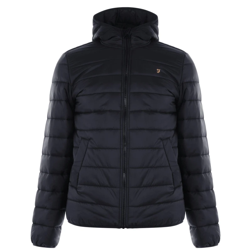 Image of Farah Mens Meeson Hooded Long Sleeve Short Puffer Jacket Dp Black 006 male X Large