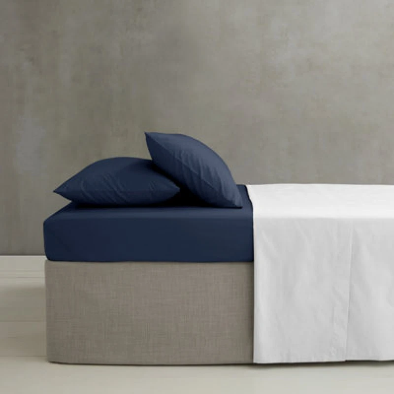 Image of Catherine Lansfield Catherine Lansfield 'Easy Iron Percale' Combed Polycotton 35cm Depth Sheet in Navy Size: Super King Fitted Navy Super King Fitte