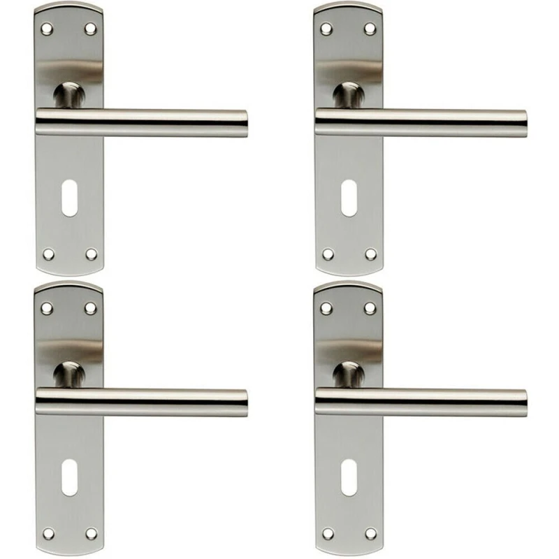Image of Loops 4x Mitred T Bar Lever Door Handle on Lock Backplate 172 x 44mm Satin Steel Metallics