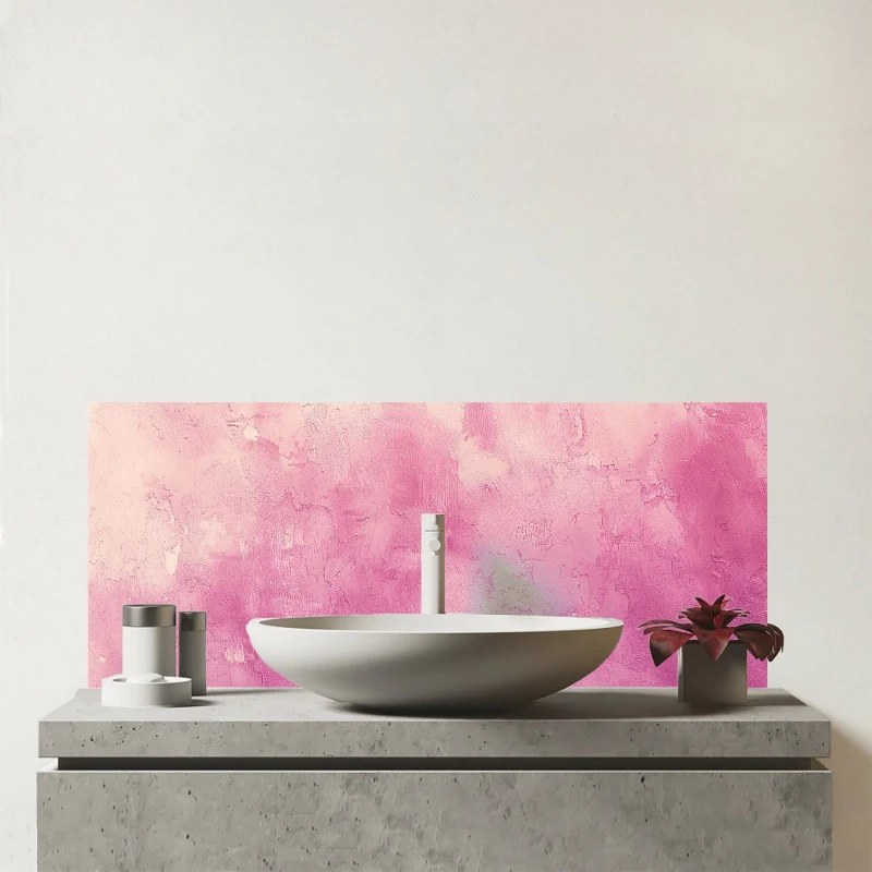 Image of Warren Reed - Designer Pink Textured Effect Glass Bathroom Splashback Pink Unisex