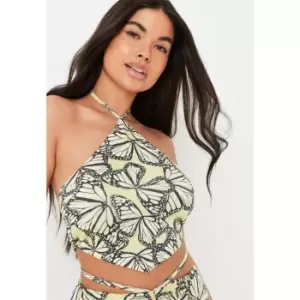 Image of Missguided Halter Neck Hank Hem Top Butterfly - Yellow