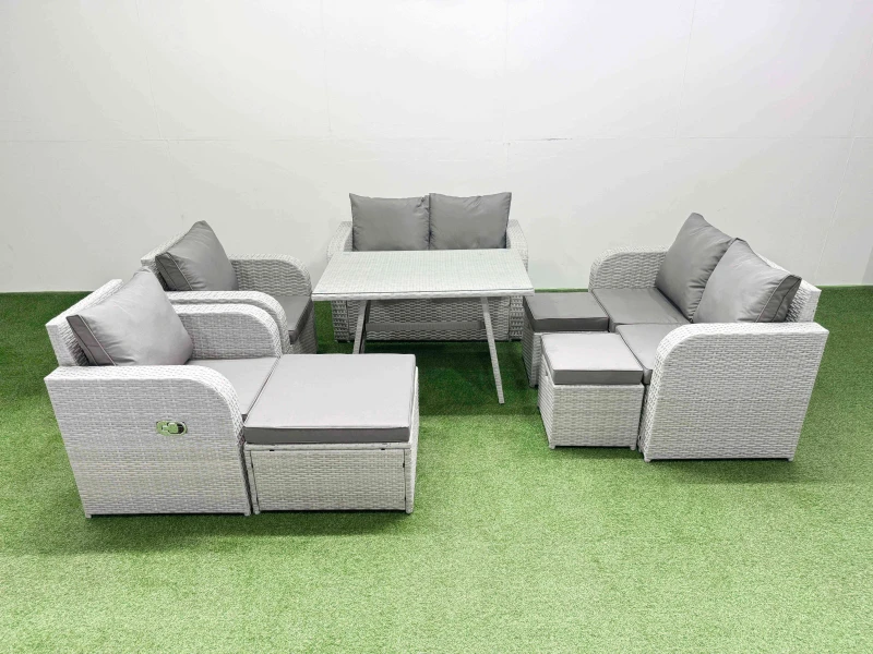 Image of Fimous 9 Seater Rattan Garden Furniture Set Outdoor Love Sofa Set in Light Grey Light Grey Unisex