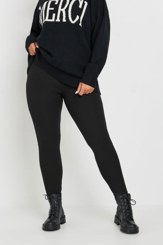 Image of Yours Womens Ribbed Leggings in Black Size: 14 Black Female 14
