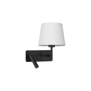 Image of Cary Reading Light White Fabric Shade, Sandy Black Aluminium Adjustable - Switched LED 3W 210Lm 3000K LED E27 - Merano