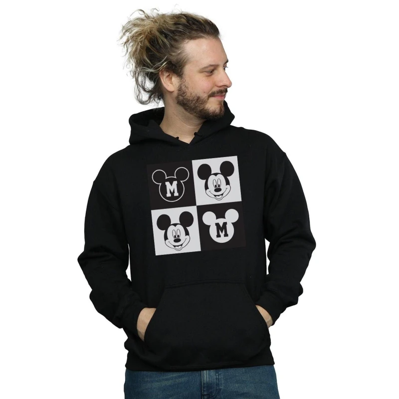 Image of Disney Men Mickey Mouse Smiling Squares Hoodie in Black Size: Small Black S Male 5057864275438