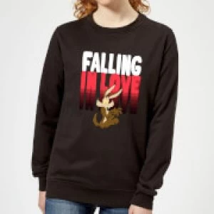 Image of Looney Tunes Falling In Love Wile E. Coyote Womens Sweatshirt - Black - S