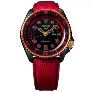 Image of Seiko 5 Sports Street Fighter Ken' Automatic Black Dial Red Nylon Strap Mens Watch SRPF20K1