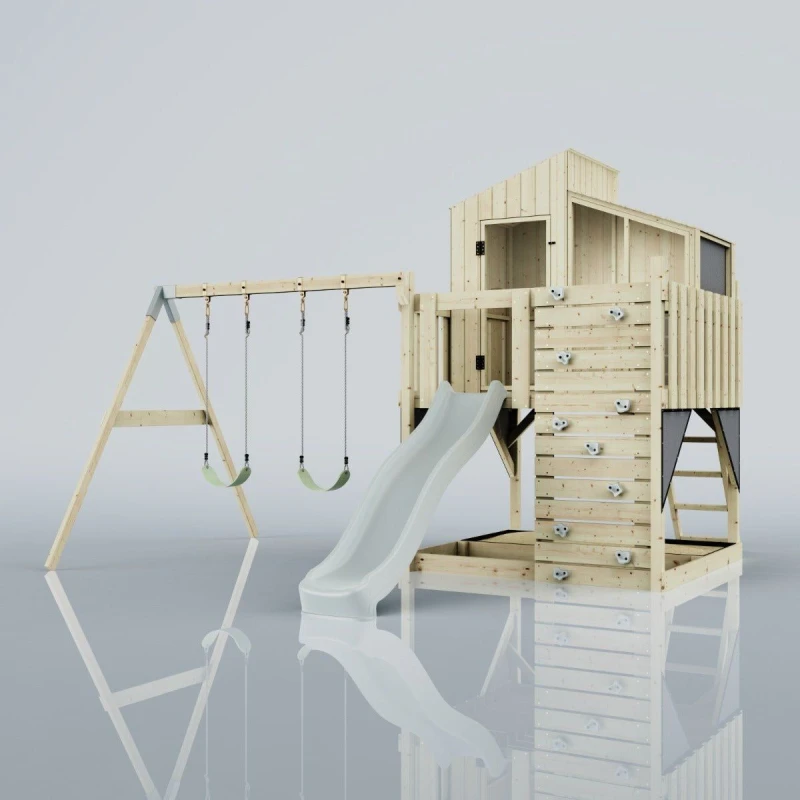 Image of OutdoorToys PolarPlay Kids Climbing Tower & Playhouse - Swing Geir Mist in Beige Beige Unisex