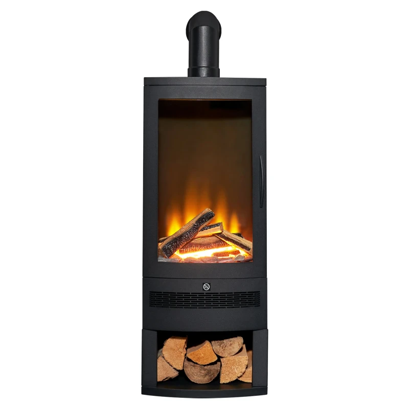 Image of Acantha Fires & Fireplaces Acantha Horizon Electric Stove with Log Storage & Angled Stove Pipe in Black Unisex