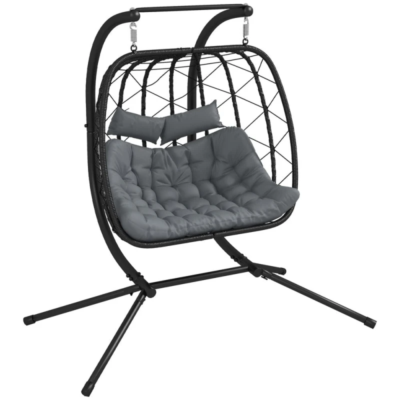 Image of Outsunny PE Hanging Swing Chair w/ Thick Cushion - Black 867-159V70BK