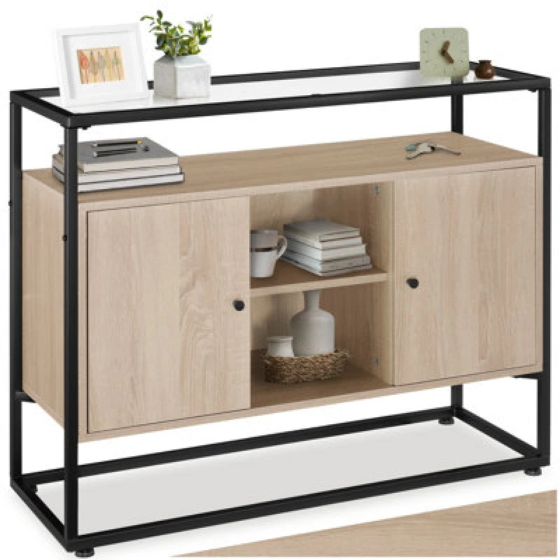 Image of Tectake Sideboard Oldham - Industrial Wood Light, Oak Sonoma