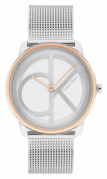 Image of Calvin Klein Iconic Mesh Silver Dia Rose Gold Bezel Ladies Watch 25200033