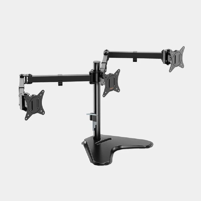 Image of VonHaus Height Adjustable Tilt and Rotate Three Screen Monitor Stand Black unisex