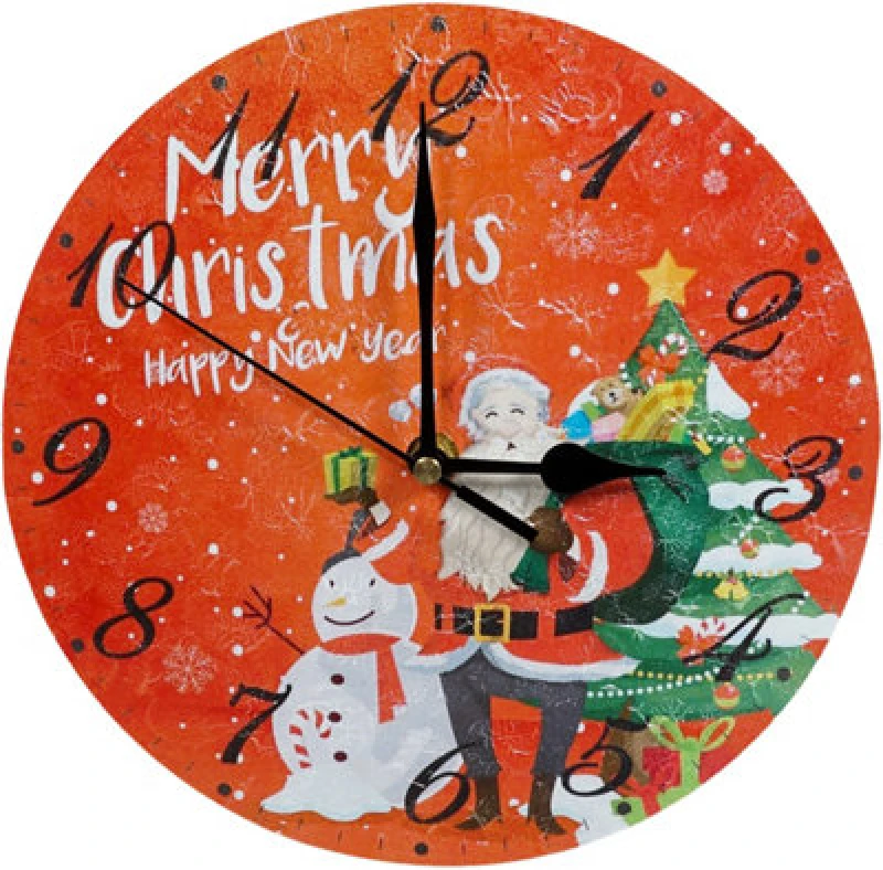 Image of Xmas Haus Christmas 9" Wall Clock Decoration with Santa Snowman Design ELV-664723