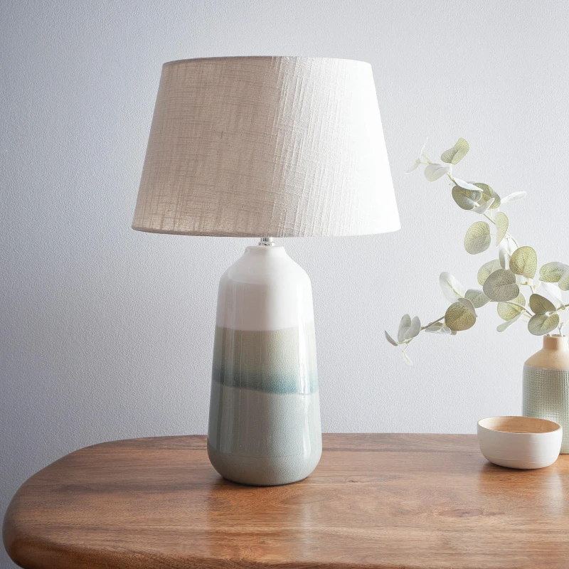 Image of K Living Rome Modern Ceramic Table Lamp 54Cm Tall Gradient Glazed Finish With Linen Shade
