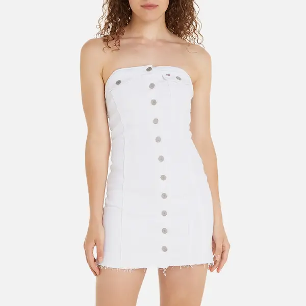 Image of Tommy Jeans Strapless Denim Mini Dress - L White Dresses female DW0DW181181CE L