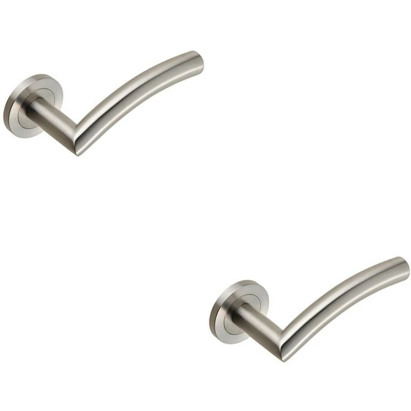 Image of Loops 2x Curved Round Bar Handle on Round Rose Concealed Fix Satin Stainless Steel Metallics