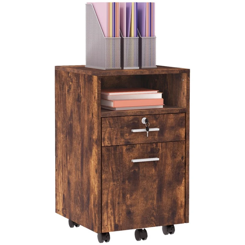 Image of Vinsetto Mobile File Cabinet Lockable Storage - Brown, Brown 924-030V00RB