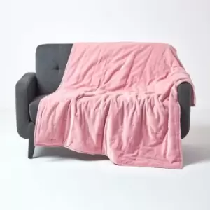 Image of Pink Velvet Quilted Throw, 150 x 200cm - Pink - Homescapes