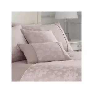 Image of Serene Blossom Floral Jacquard Cotton Blend Filled Cushion, Blush, 43 x 43 Cm