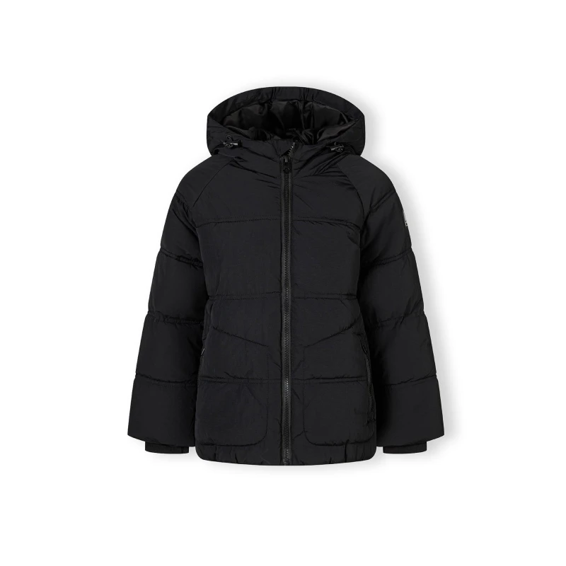 Image of Minoti Boys quilted jacket with hood zip pockets Black male 7-8 Yrs