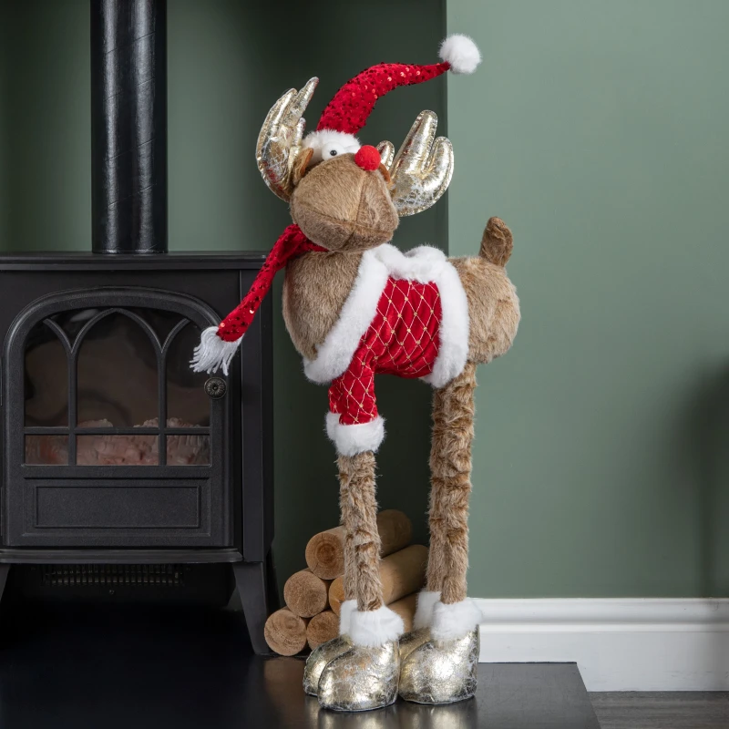 Image of 91cm Tall Plush Festive Golden Rudolph Christmas Decoration with Extendable Legs