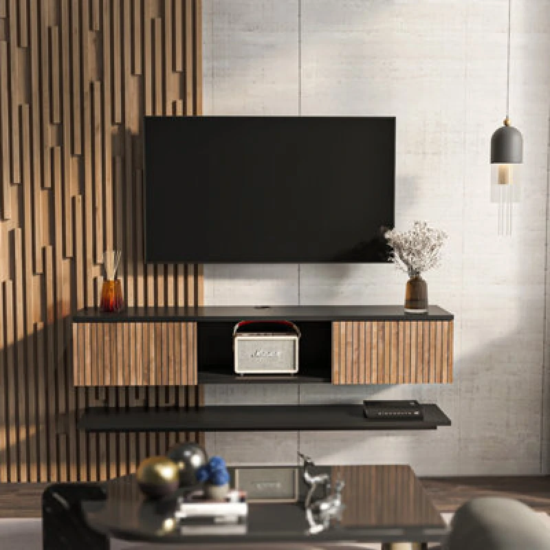 Image of Decorotika Modern Elia TV Unit With Storage Black And Alina