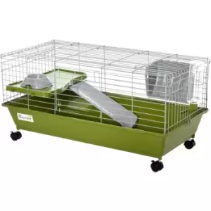 Image of PawHut 89cm Small Animal Home Cage w/ Wheels Water Bottle Food Dish Doors Green