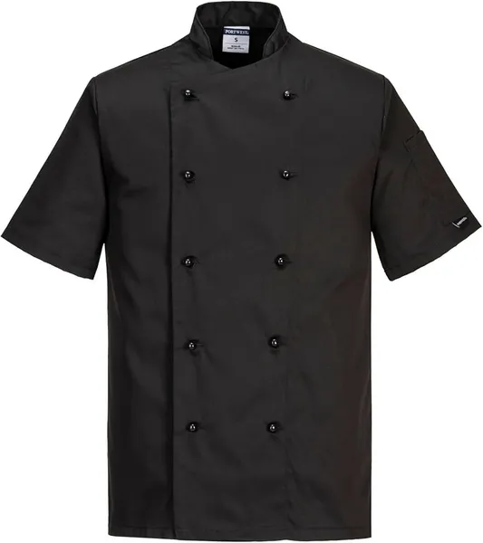 Image of Portwest Kent Mens Chefs Short Sleeve Jacket C734BKRS Colour: Black