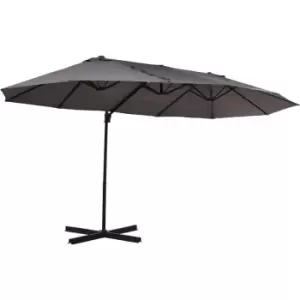 Image of Double Canopy Offset Parasol Umbrella Garden Shade w/ Steel Pole Grey - Outsunny